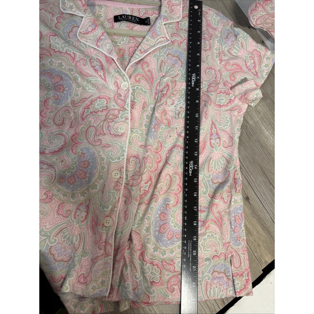 Lauren Ralph Lauren Women's M Pink Paisley Short Sleeve Cotton Pajama Crop Pant - Picture 6 of 10